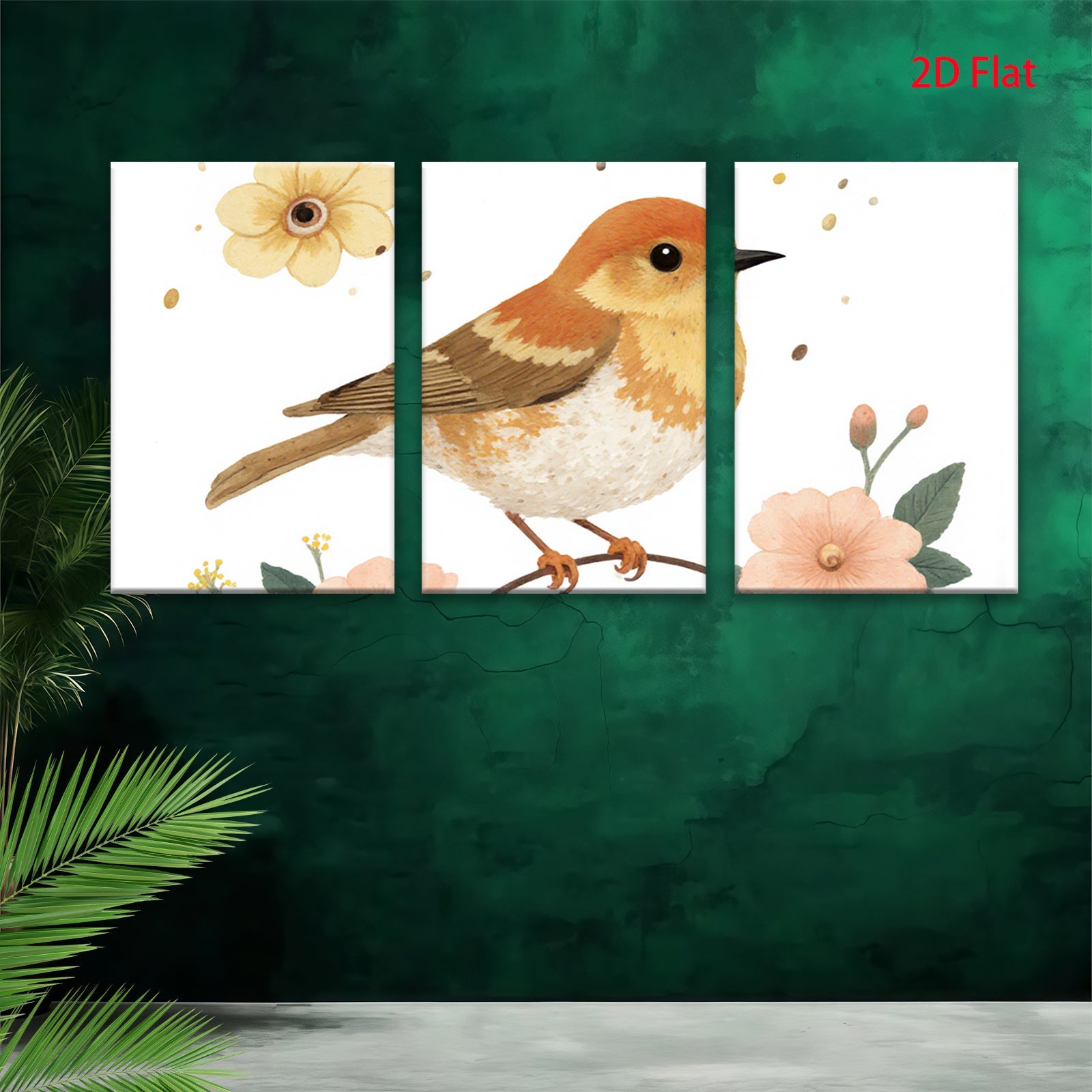 2D flat 1pc charming songbird amidst delicate floral blooms perfect wall art for living room bedroom gallery wrapped canvas farmhouse style modern decor
