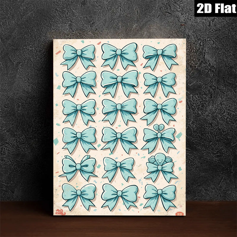 2D flat 1pc charming teal bow art prints for gallery wall bedroom living room decor farmhouse style modern minimalist aesthetic