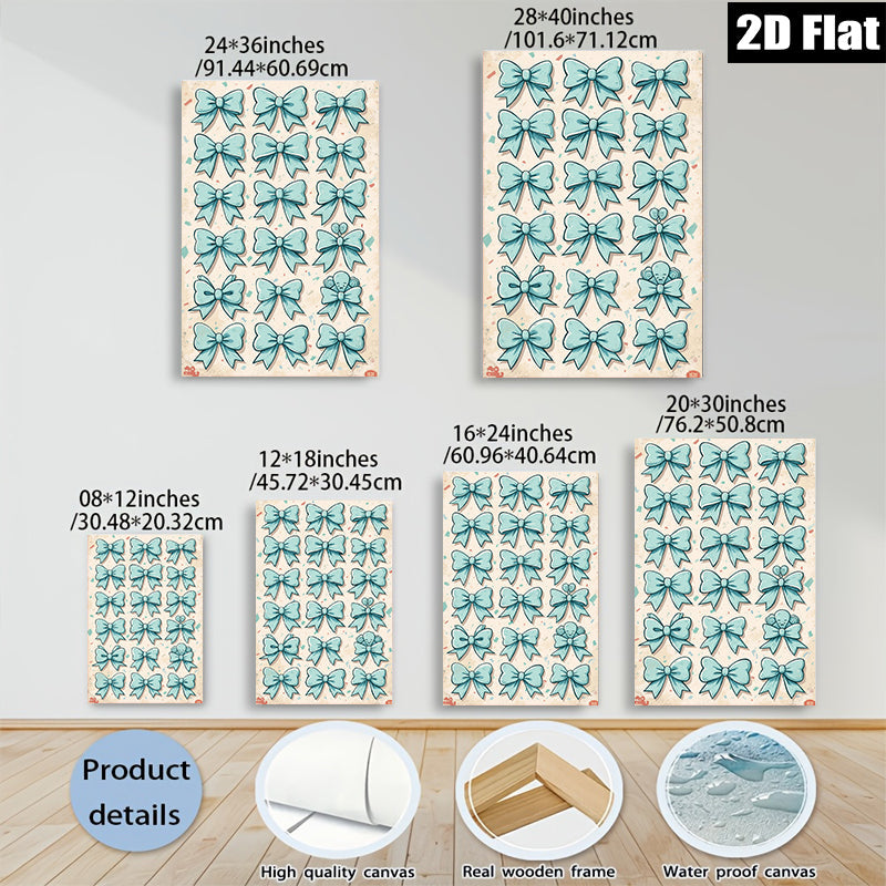 2D flat 1pc charming teal bow art prints for gallery wall bedroom living room decor farmhouse style modern minimalist aesthetic