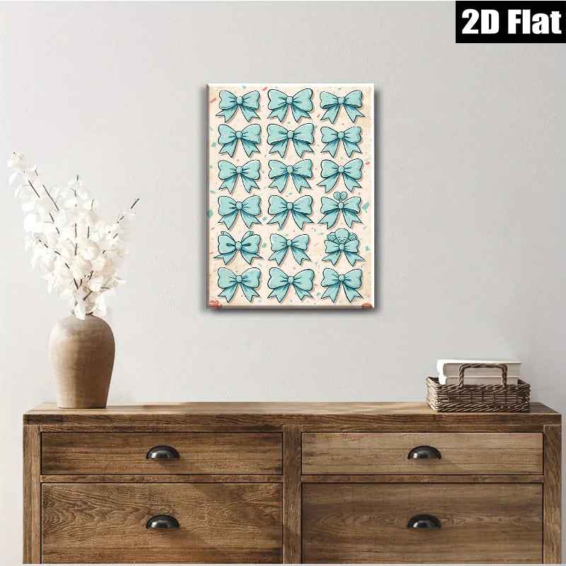 2D flat 1pc charming teal bow art prints for gallery wall bedroom living room decor farmhouse style modern minimalist aesthetic