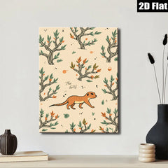 2D flat 1pc charming weasel illustration botanical wall art cozy farmhouse decor living room bedroom gallery wrapped canvas print modern minimalist style