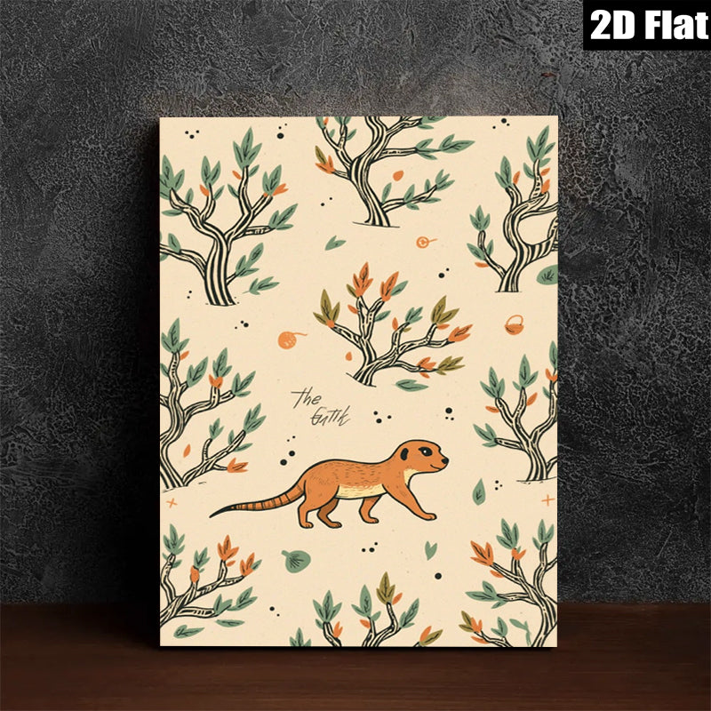 2D flat 1pc charming weasel illustration botanical wall art cozy farmhouse decor living room bedroom gallery wrapped canvas print modern minimalist style