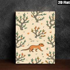 2D flat 1pc charming weasel illustration botanical wall art cozy farmhouse decor living room bedroom gallery wrapped canvas print modern minimalist style