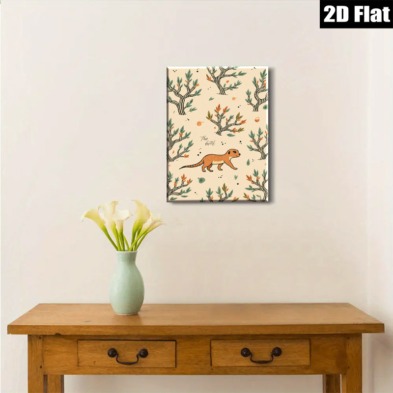 2D flat 1pc charming weasel illustration botanical wall art cozy farmhouse decor living room bedroom gallery wrapped canvas print modern minimalist style