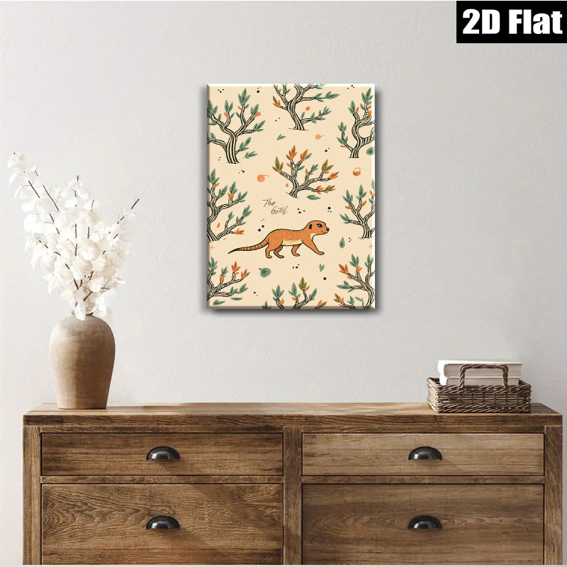 2D flat 1pc charming weasel illustration botanical wall art cozy farmhouse decor living room bedroom gallery wrapped canvas print modern minimalist style