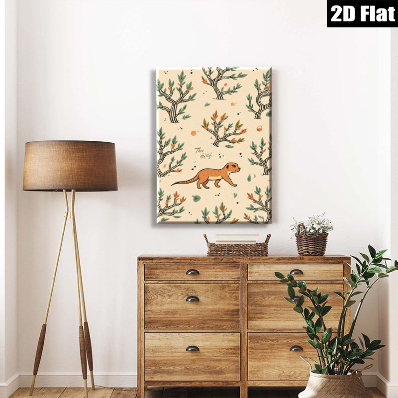 2D flat 1pc charming weasel illustration botanical wall art cozy farmhouse decor living room bedroom gallery wrapped canvas print modern minimalist style