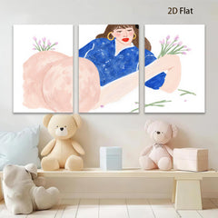 2D flat 1pc charming woman floral bouquet canvas wall art bedroom living room decor farmhouse style modern minimalist gallery wrapped