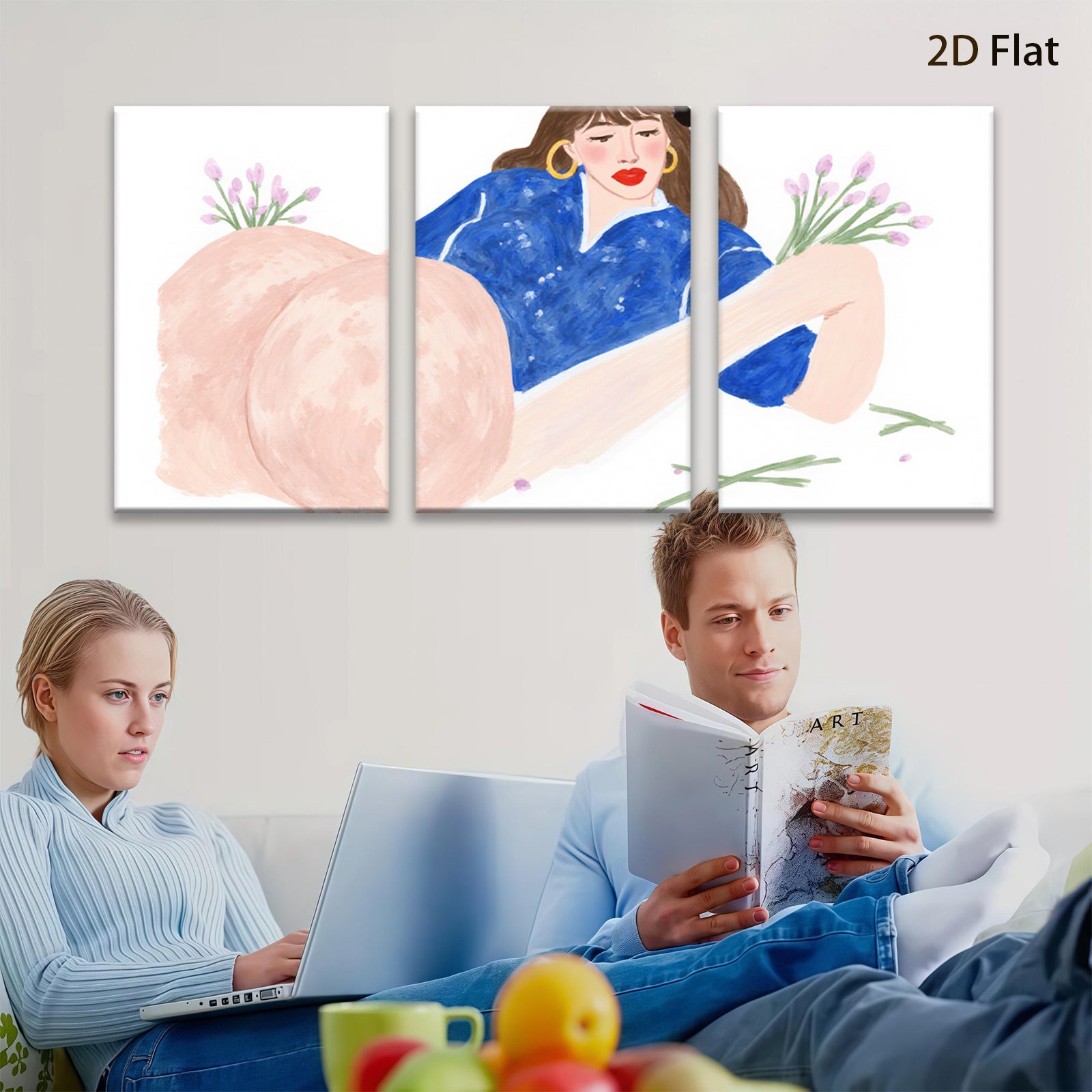 2D flat 1pc charming woman floral bouquet canvas wall art bedroom living room decor farmhouse style modern minimalist gallery wrapped