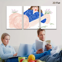 2D flat 1pc charming woman floral bouquet canvas wall art bedroom living room decor farmhouse style modern minimalist gallery wrapped