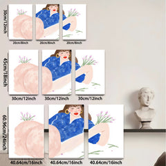 2D flat 1pc charming woman floral bouquet canvas wall art bedroom living room decor farmhouse style modern minimalist gallery wrapped