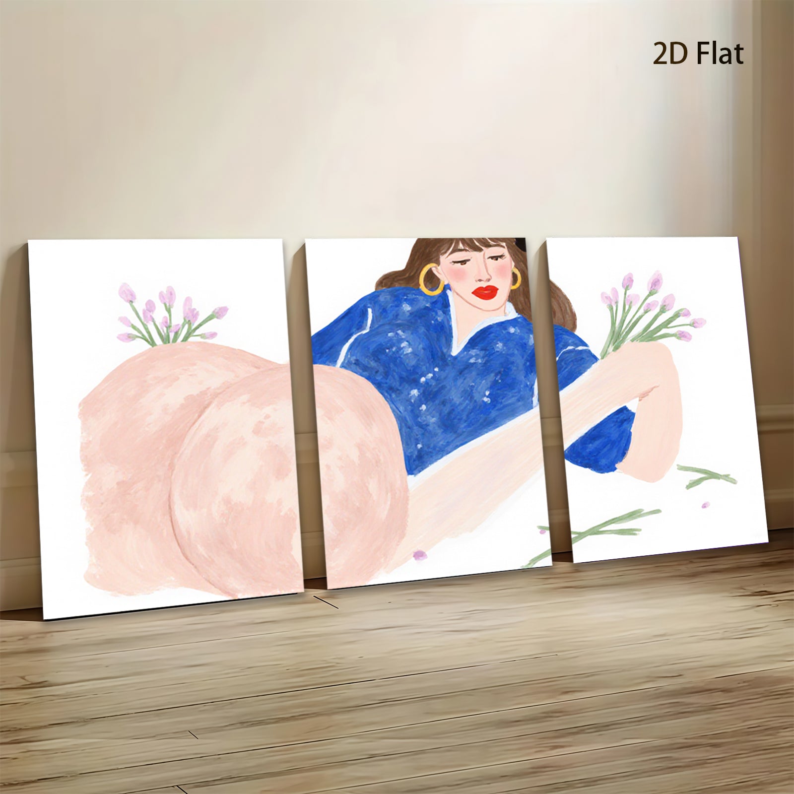 2D flat 1pc charming woman floral bouquet canvas wall art bedroom living room decor farmhouse style modern minimalist gallery wrapped