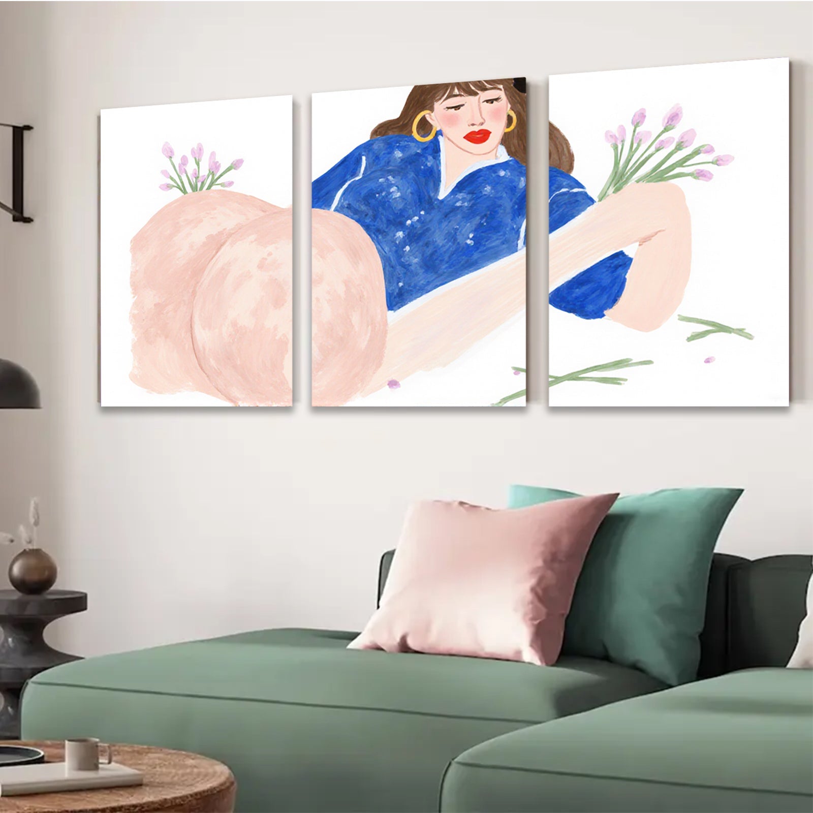 2D flat 1pc charming woman floral bouquet canvas wall art bedroom living room decor farmhouse style modern minimalist gallery wrapped
