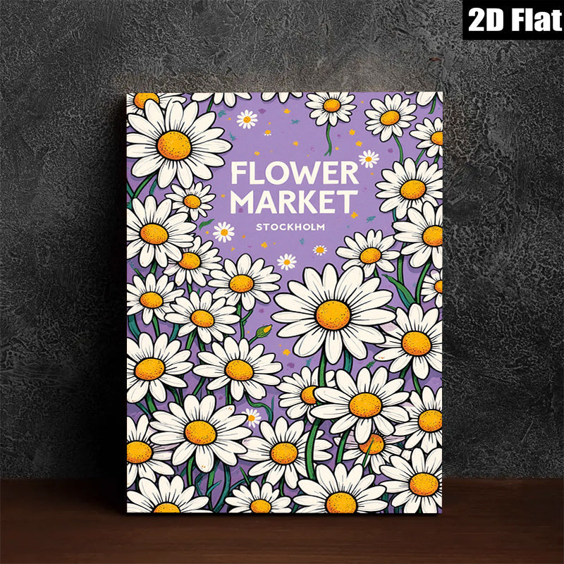 2D flat 1pc cheerful daisy floral pattern wall art bedroom living room decor farmhouse style botanical prints gallery wrapped canvas modern minimalist