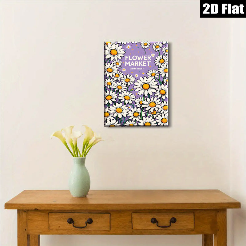2D flat 1pc cheerful daisy floral pattern wall art bedroom living room decor farmhouse style botanical prints gallery wrapped canvas modern minimalist