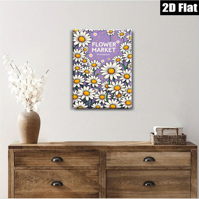 2D flat 1pc cheerful daisy floral pattern wall art bedroom living room decor farmhouse style botanical prints gallery wrapped canvas modern minimalist