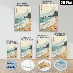 2D flat 1pc coastal serenity beach waves ocean landscape wall art home decor living room bedroom gallery wrapped canvas print modern farmhouse style