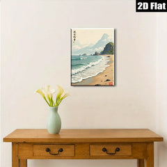 2D flat 1pc coastal serenity beach waves ocean landscape wall art home decor living room bedroom gallery wrapped canvas print modern farmhouse style