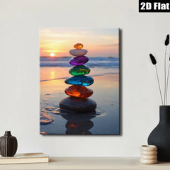 2D flat 1pc colorful beach stones stack sunset coastal wall decor living room bedroom farmhouse modern gallery wrapped canvas prints