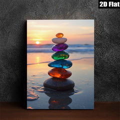2D flat 1pc colorful beach stones stack sunset coastal wall decor living room bedroom farmhouse modern gallery wrapped canvas prints