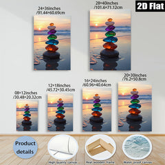 2D flat 1pc colorful beach stones stack sunset coastal wall decor living room bedroom farmhouse modern gallery wrapped canvas prints