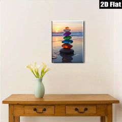 2D flat 1pc colorful beach stones stack sunset coastal wall decor living room bedroom farmhouse modern gallery wrapped canvas prints