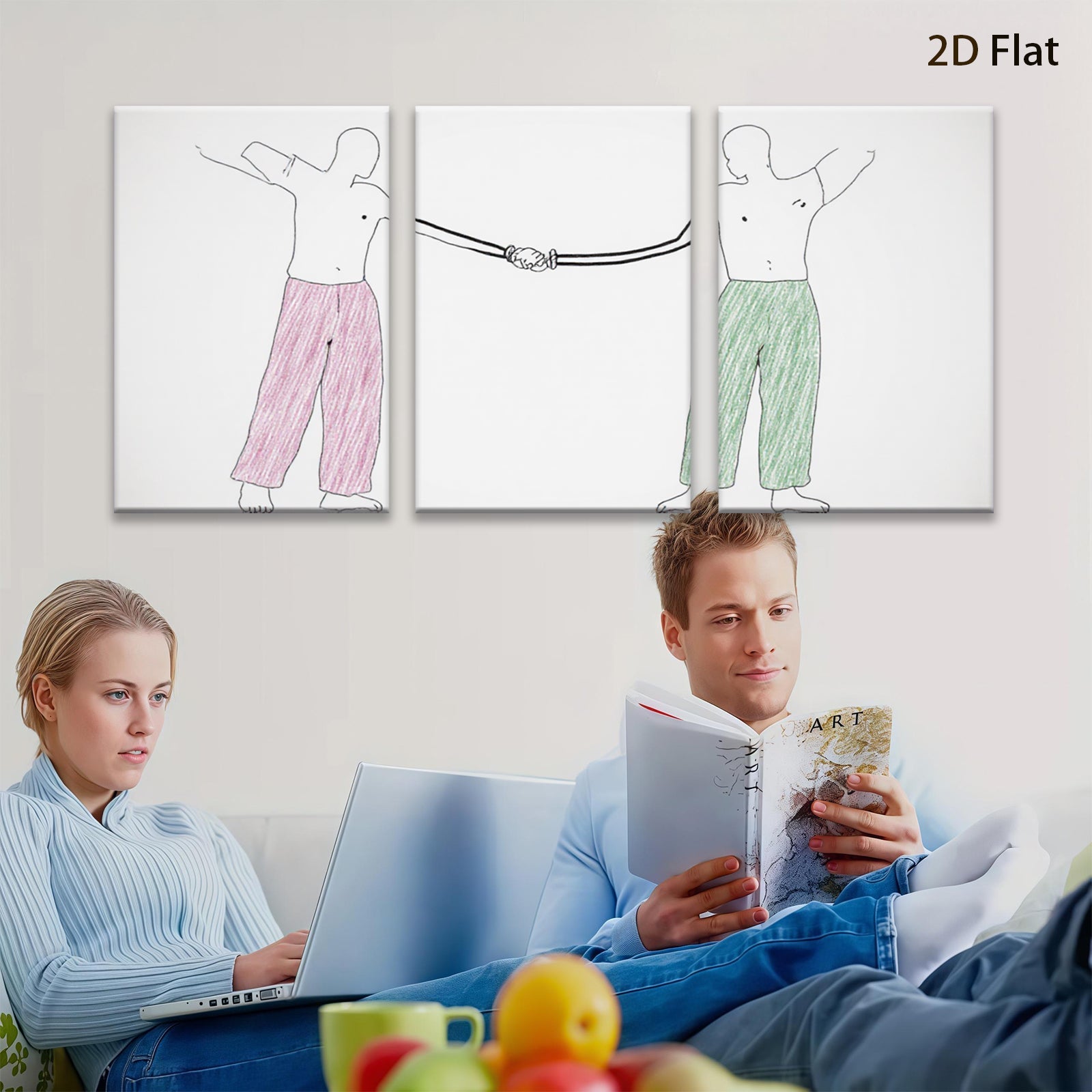 2D flat 1pc connecting hands minimalist line art print bedroom living room wall decor modern farmhouse aesthetic gallery wrapped canvas prints