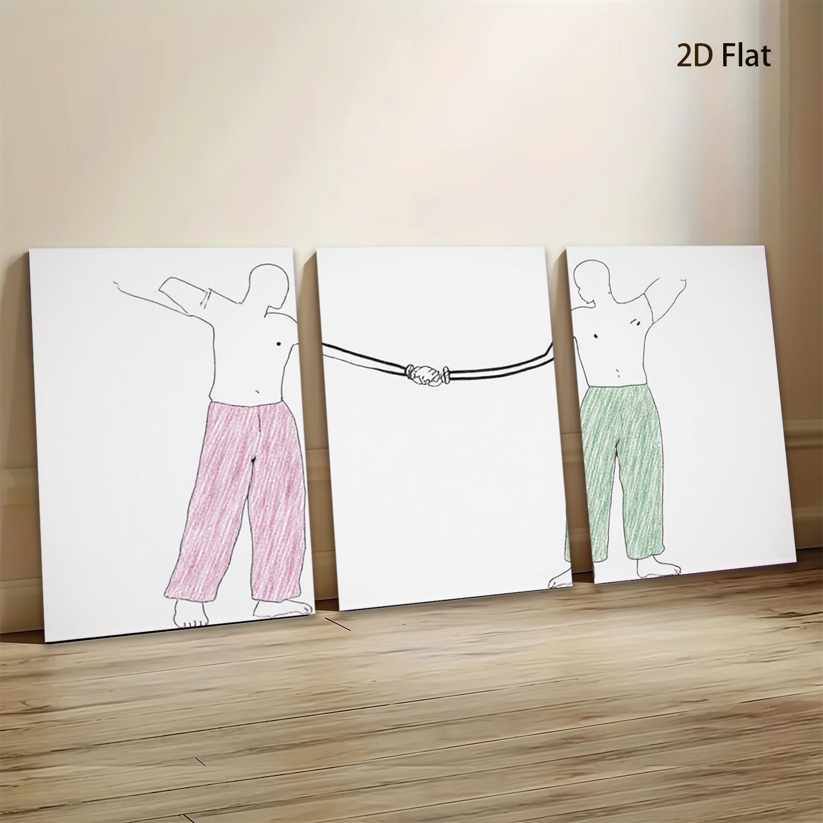 2D flat 1pc connecting hands minimalist line art print bedroom living room wall decor modern farmhouse aesthetic gallery wrapped canvas prints