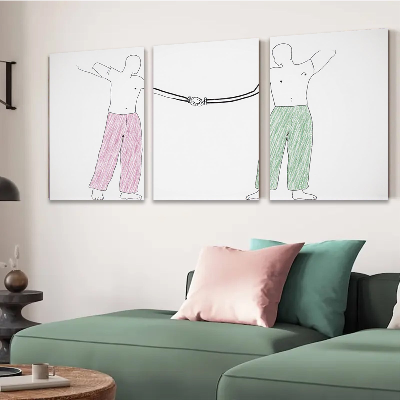 2D flat 1pc connecting hands minimalist line art print bedroom living room wall decor modern farmhouse aesthetic gallery wrapped canvas prints