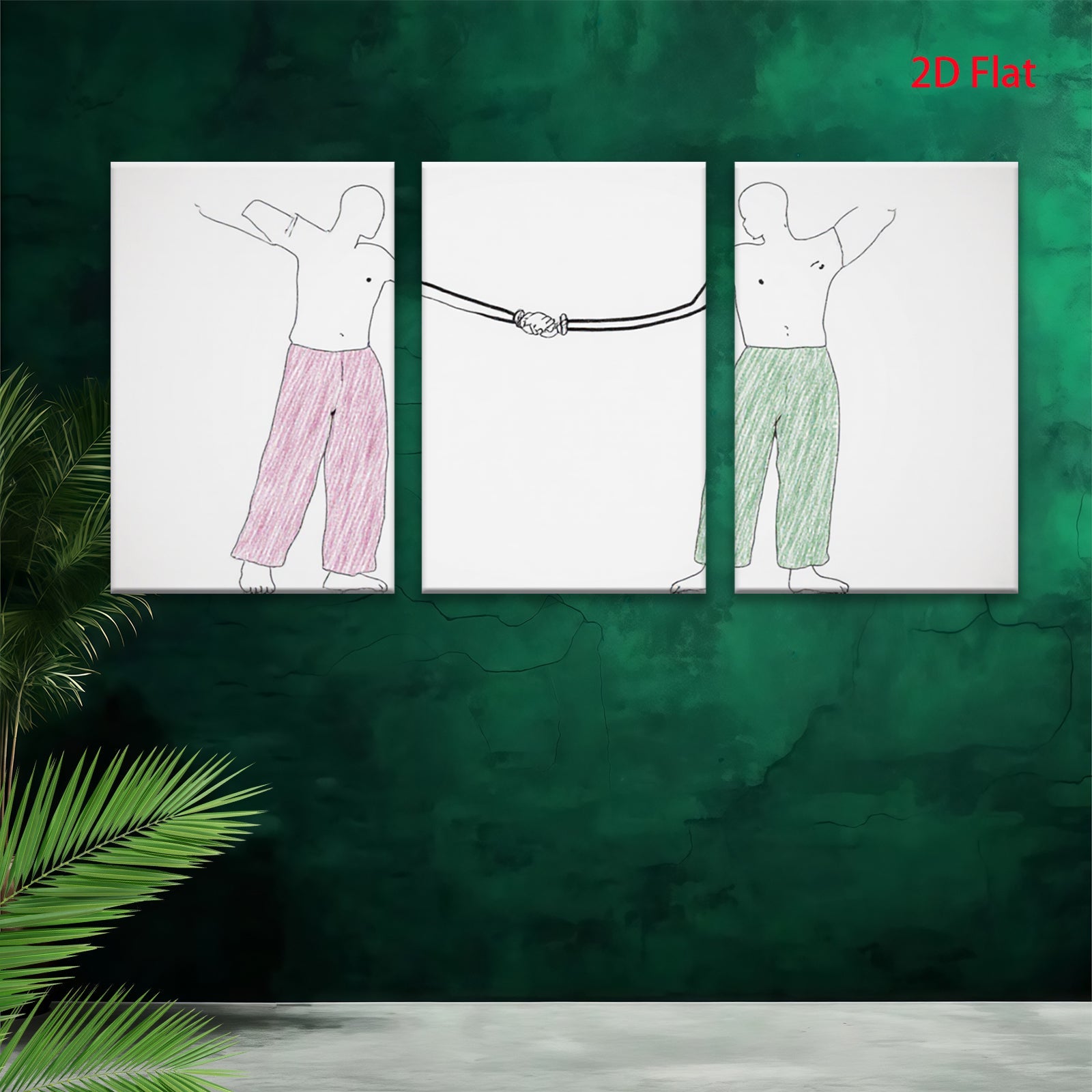 2D flat 1pc connecting hands minimalist line art print bedroom living room wall decor modern farmhouse aesthetic gallery wrapped canvas prints