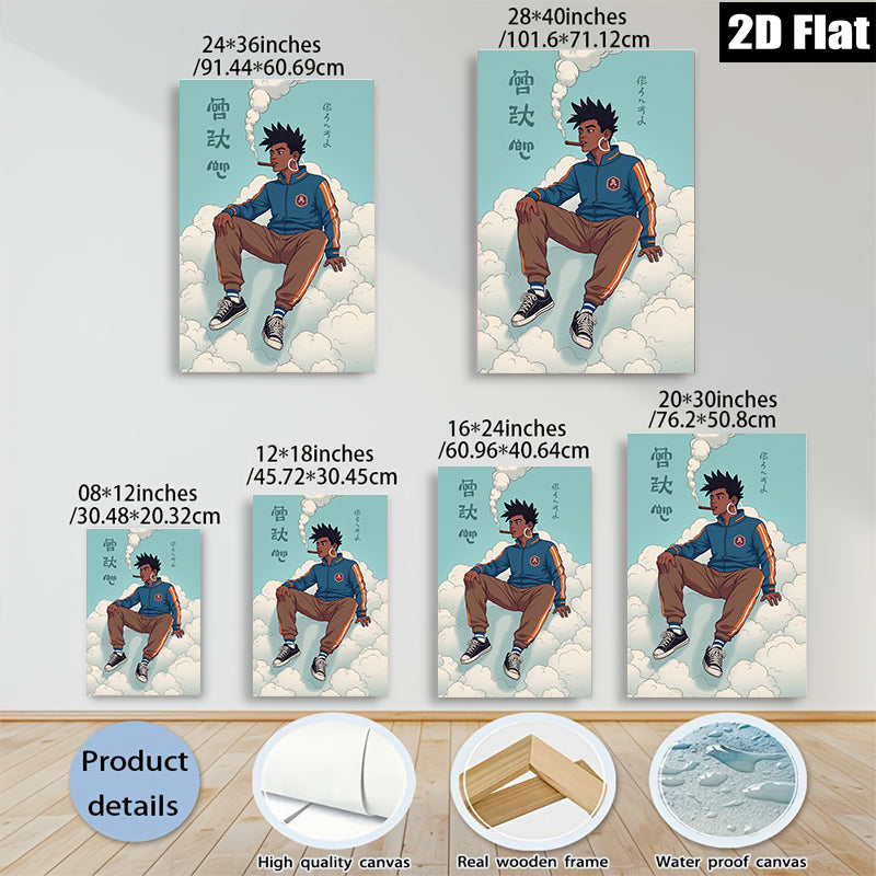 2D flat 1pc cool urban youth relaxing among clouds modern wall art bedroom living room decor gallery wrapped canvas prints minimalist aesthetic