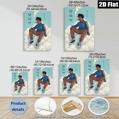 2D flat 1pc cool urban youth relaxing among clouds modern wall art bedroom living room decor gallery wrapped canvas prints minimalist aesthetic