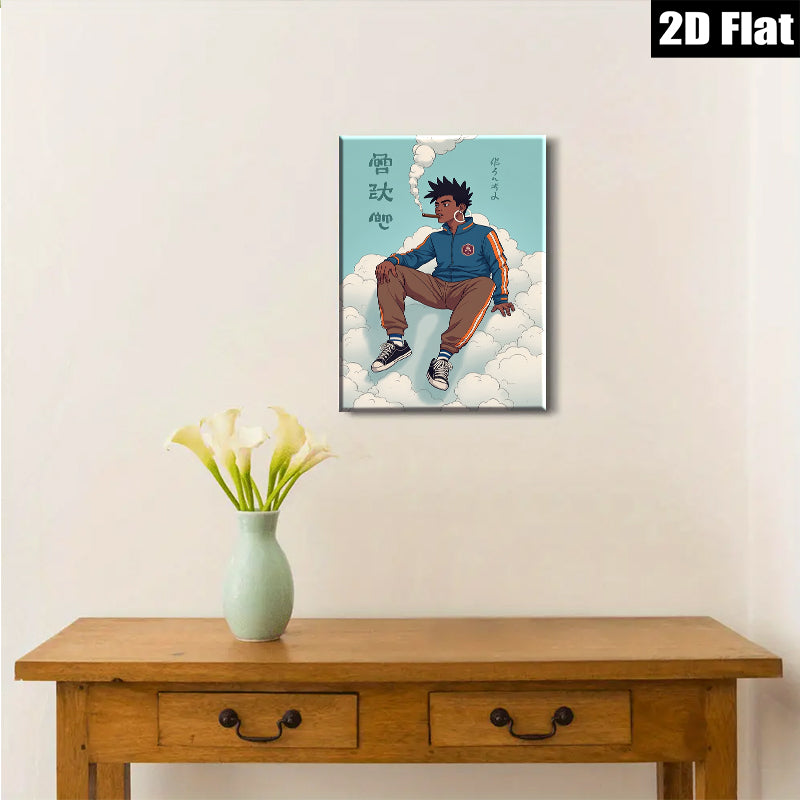 2D flat 1pc cool urban youth relaxing among clouds modern wall art bedroom living room decor gallery wrapped canvas prints minimalist aesthetic