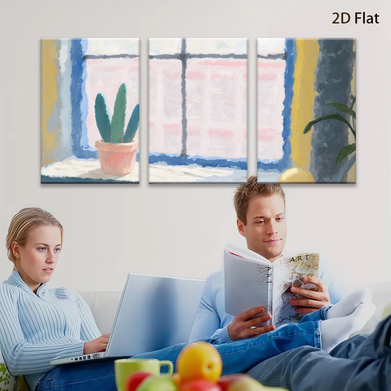 2D flat 1pc cozy window plant still life botanical wall art farmhouse decor living room bedroom gallery wrapped canvas print