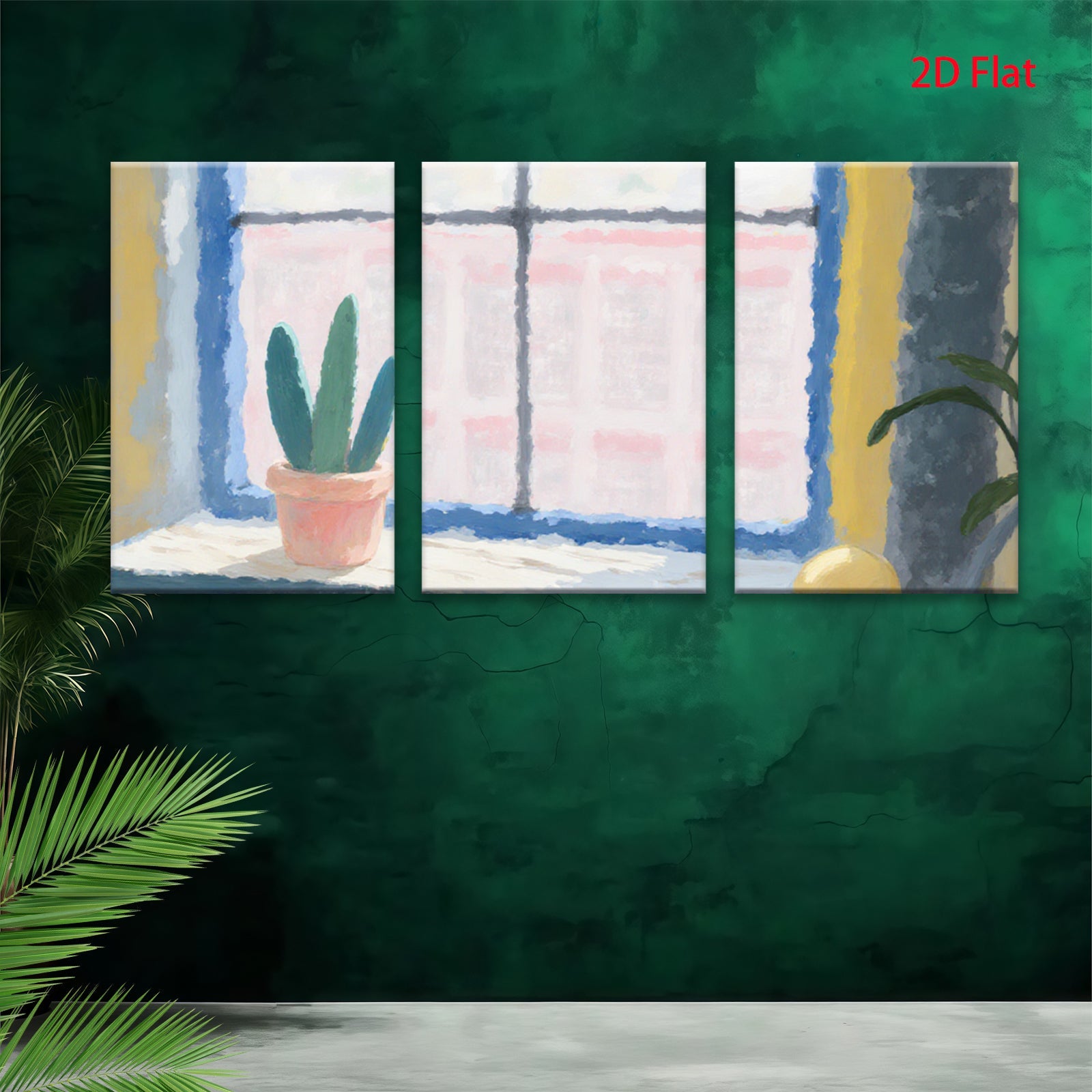 2D flat 1pc cozy window plant still life botanical wall art farmhouse decor living room bedroom gallery wrapped canvas print