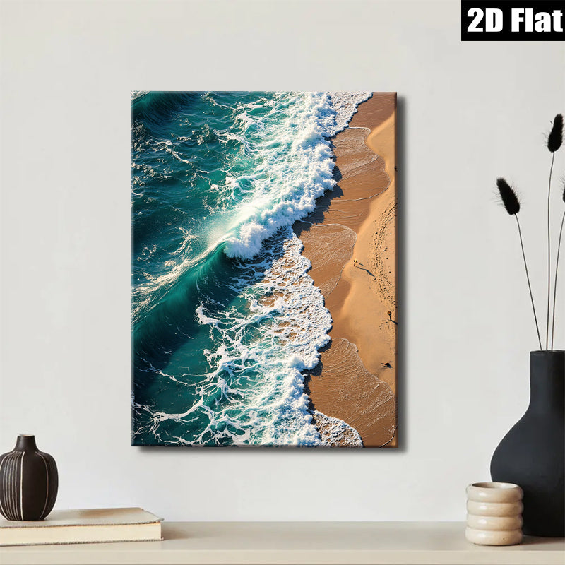 2D flat 1pc crashing ocean waves coastal beach serenity living room bedroom decor farmhouse wall art modern minimalist gallery wrapped canvas prints