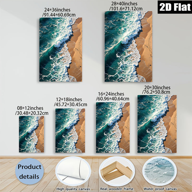 2D flat 1pc crashing ocean waves coastal beach serenity living room bedroom decor farmhouse wall art modern minimalist gallery wrapped canvas prints