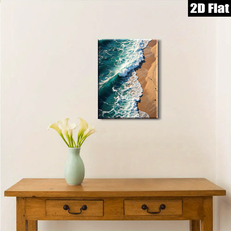 2D flat 1pc crashing ocean waves coastal beach serenity living room bedroom decor farmhouse wall art modern minimalist gallery wrapped canvas prints