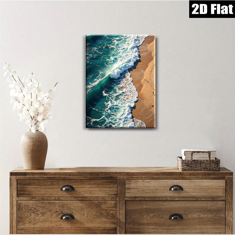 2D flat 1pc crashing ocean waves coastal beach serenity living room bedroom decor farmhouse wall art modern minimalist gallery wrapped canvas prints