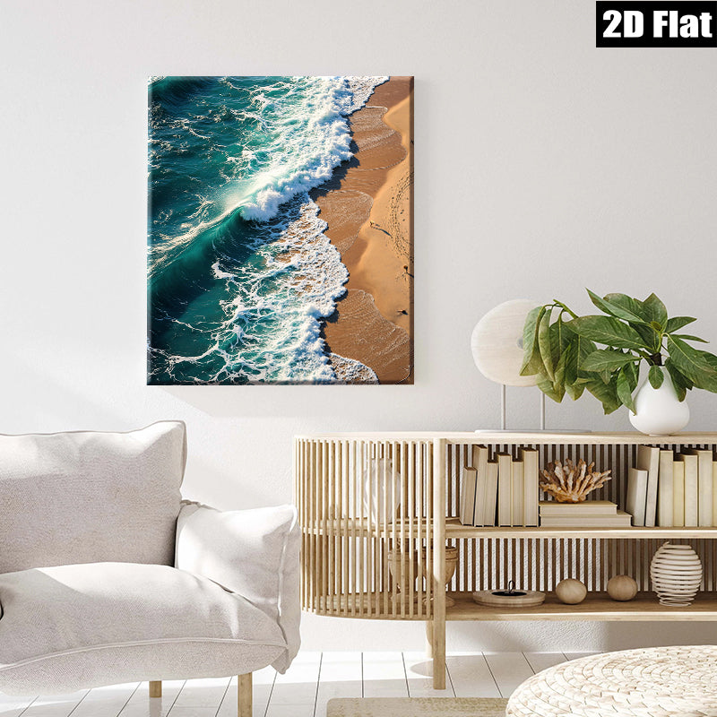2D flat 1pc crashing ocean waves coastal beach serenity living room bedroom decor farmhouse wall art modern minimalist gallery wrapped canvas prints