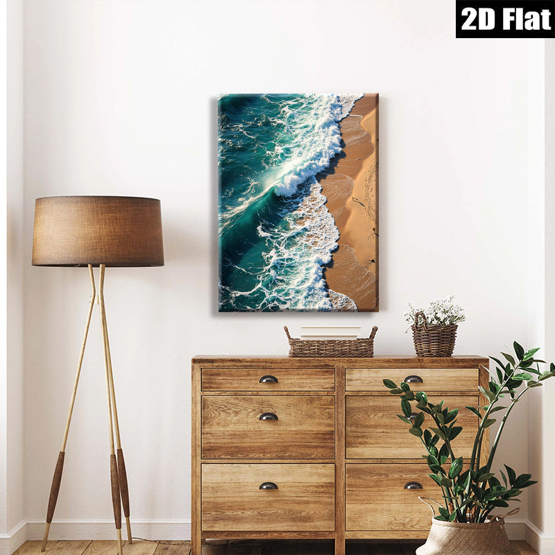 2D flat 1pc crashing ocean waves coastal beach serenity living room bedroom decor farmhouse wall art modern minimalist gallery wrapped canvas prints