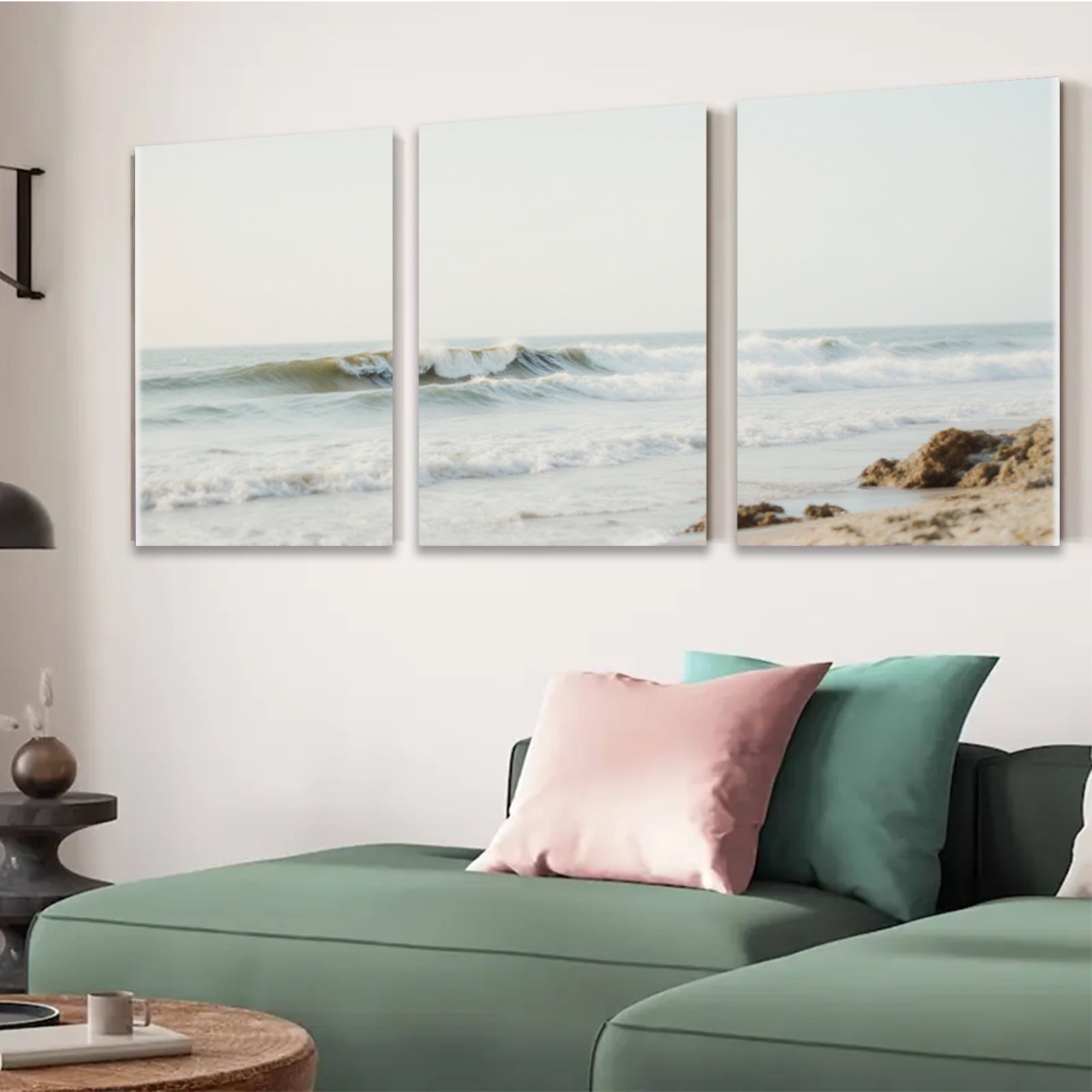 2D flat 1pc crashing waves coastal seascape wall art for living room bedroom home decor farmhouse style gallery wrapped canvas prints modern minimalist aesthetic
