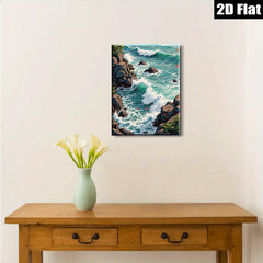 2D flat 1pc crashing waves rocky coastline serene ocean view wall decor for living room bedroom coastal farmhouse modern gallery wrapped canvas prints