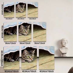2D flat 1pc curious kitten peeking under soft blanket farmhouse wall art living room bedroom decor gallery wrapped canvas prints modern minimalist style