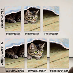 2D flat 1pc curious kitten peeking under soft blanket farmhouse wall art living room bedroom decor gallery wrapped canvas prints modern minimalist style