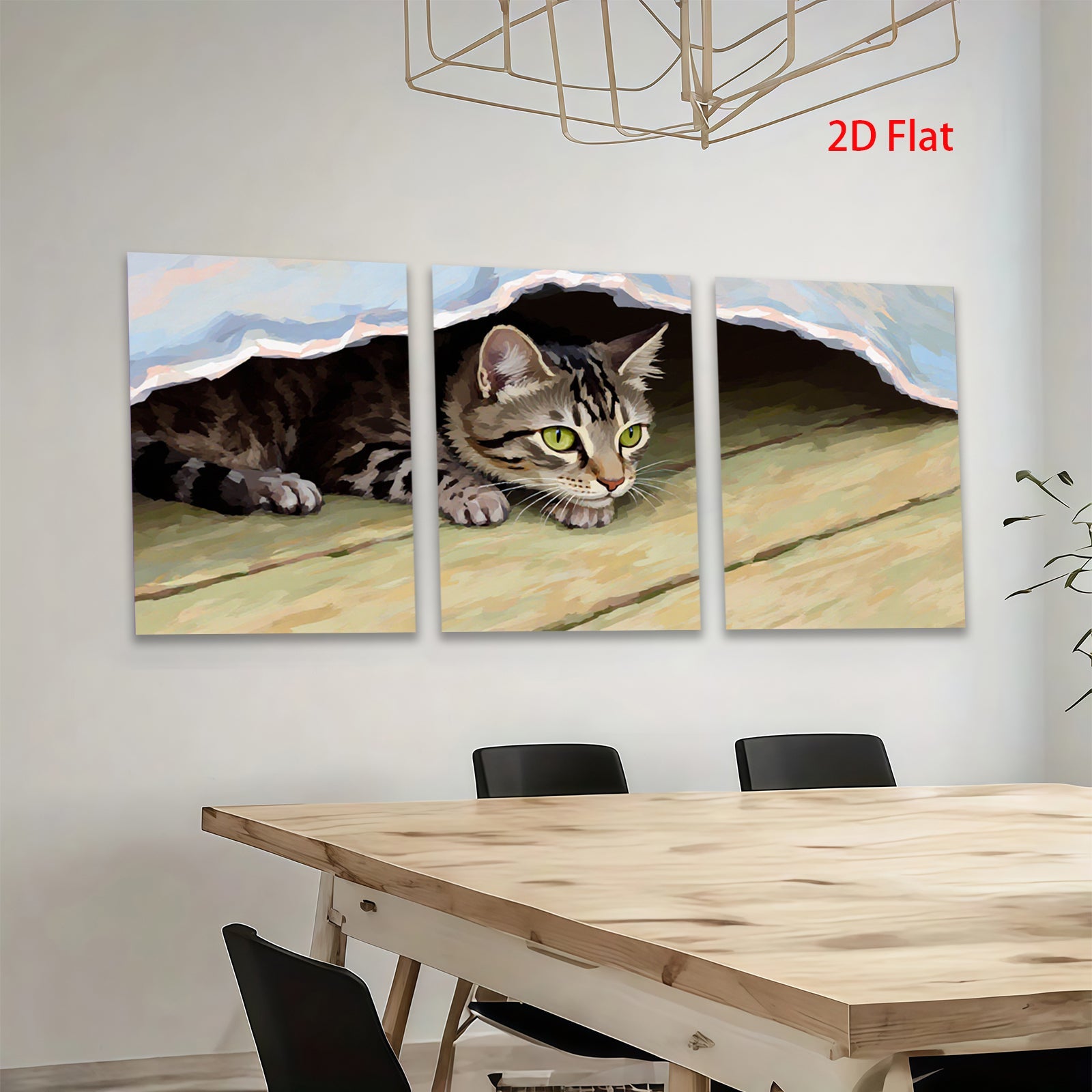 2D flat 1pc curious kitten peeking under soft blanket farmhouse wall art living room bedroom decor gallery wrapped canvas prints modern minimalist style