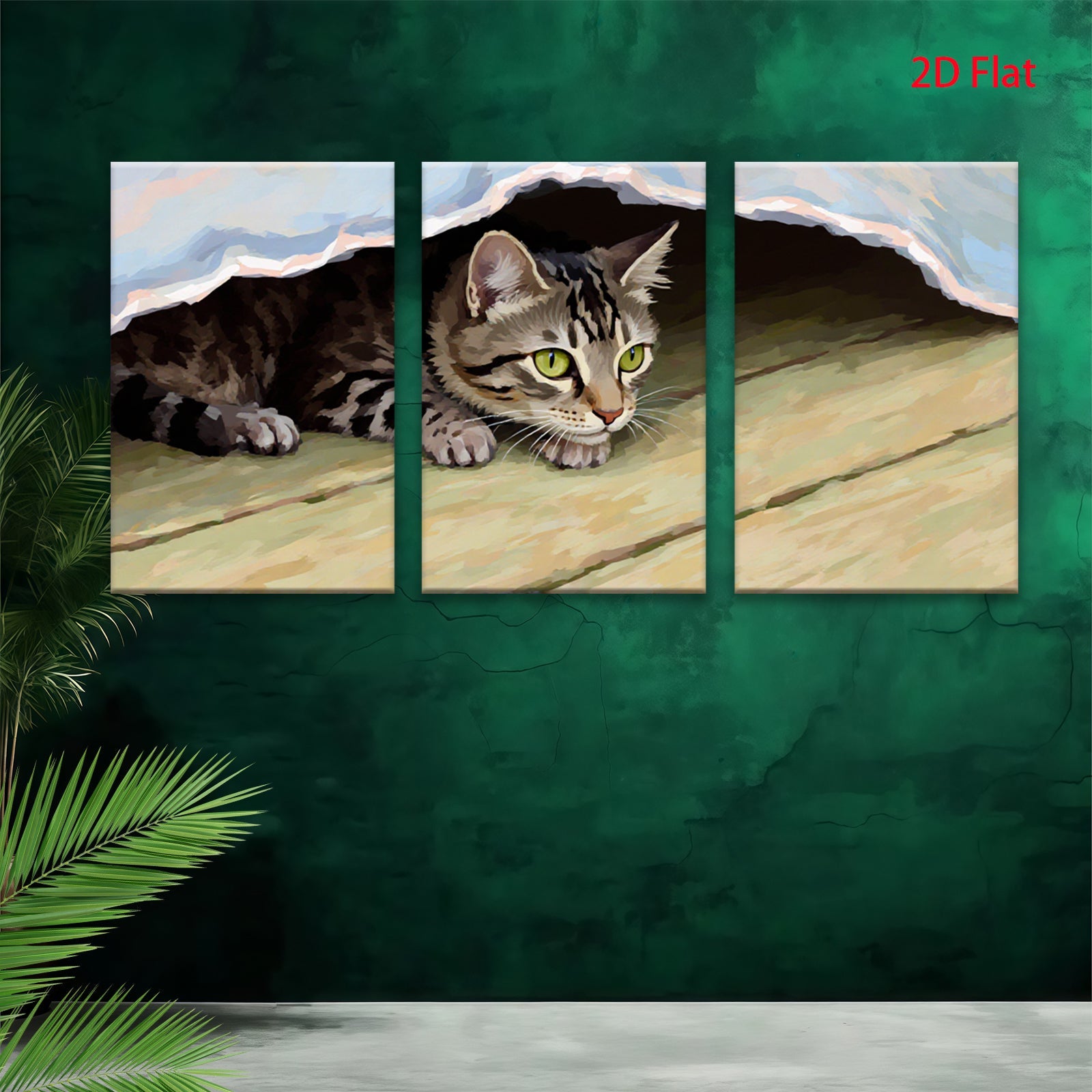 2D flat 1pc curious kitten peeking under soft blanket farmhouse wall art living room bedroom decor gallery wrapped canvas prints modern minimalist style