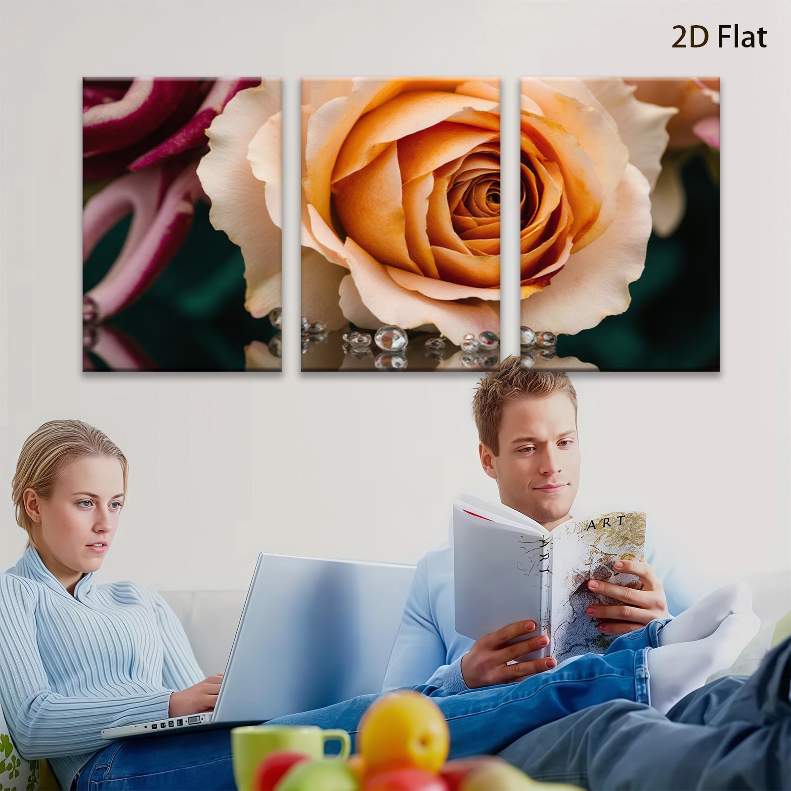 2D flat 1pc delicate blush rose bloom wall art for living room bedroom home decor farmhouse style gallery wrapped canvas prints modern floral artwork