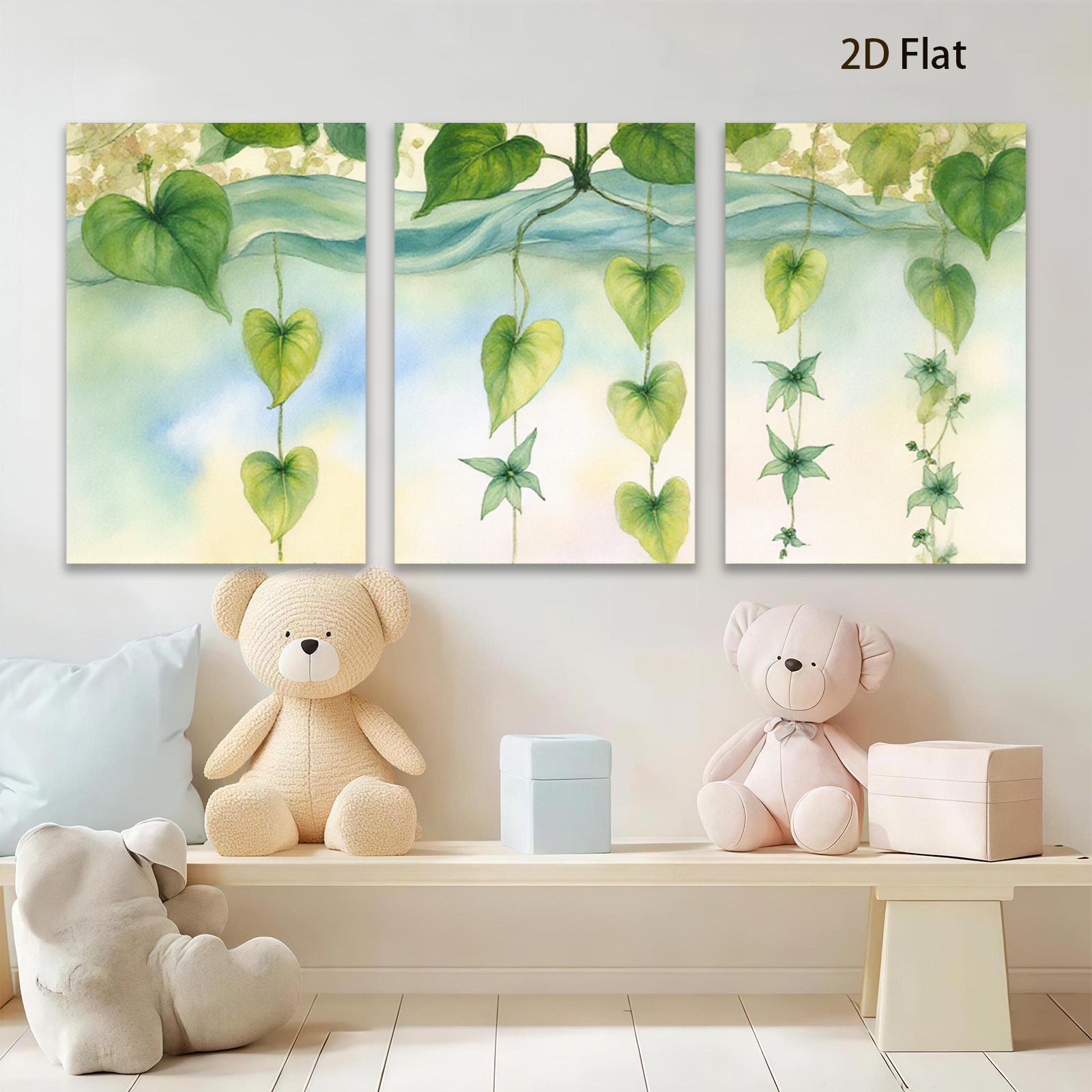 2D flat 1pc delicate botanical heartleaf vines wall art canvas prints for living room bedroom gallery wrapped modern farmhouse decor floral accent