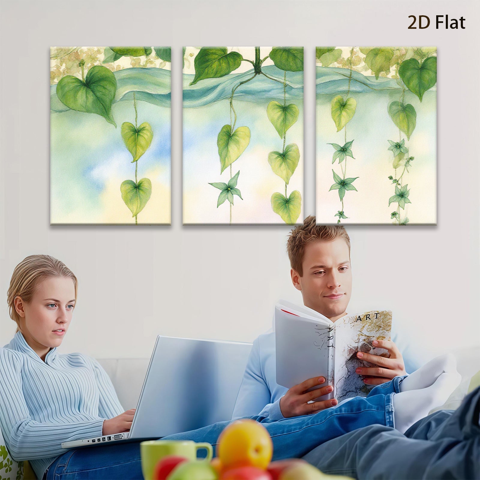 2D flat 1pc delicate botanical heartleaf vines wall art canvas prints for living room bedroom gallery wrapped modern farmhouse decor floral accent