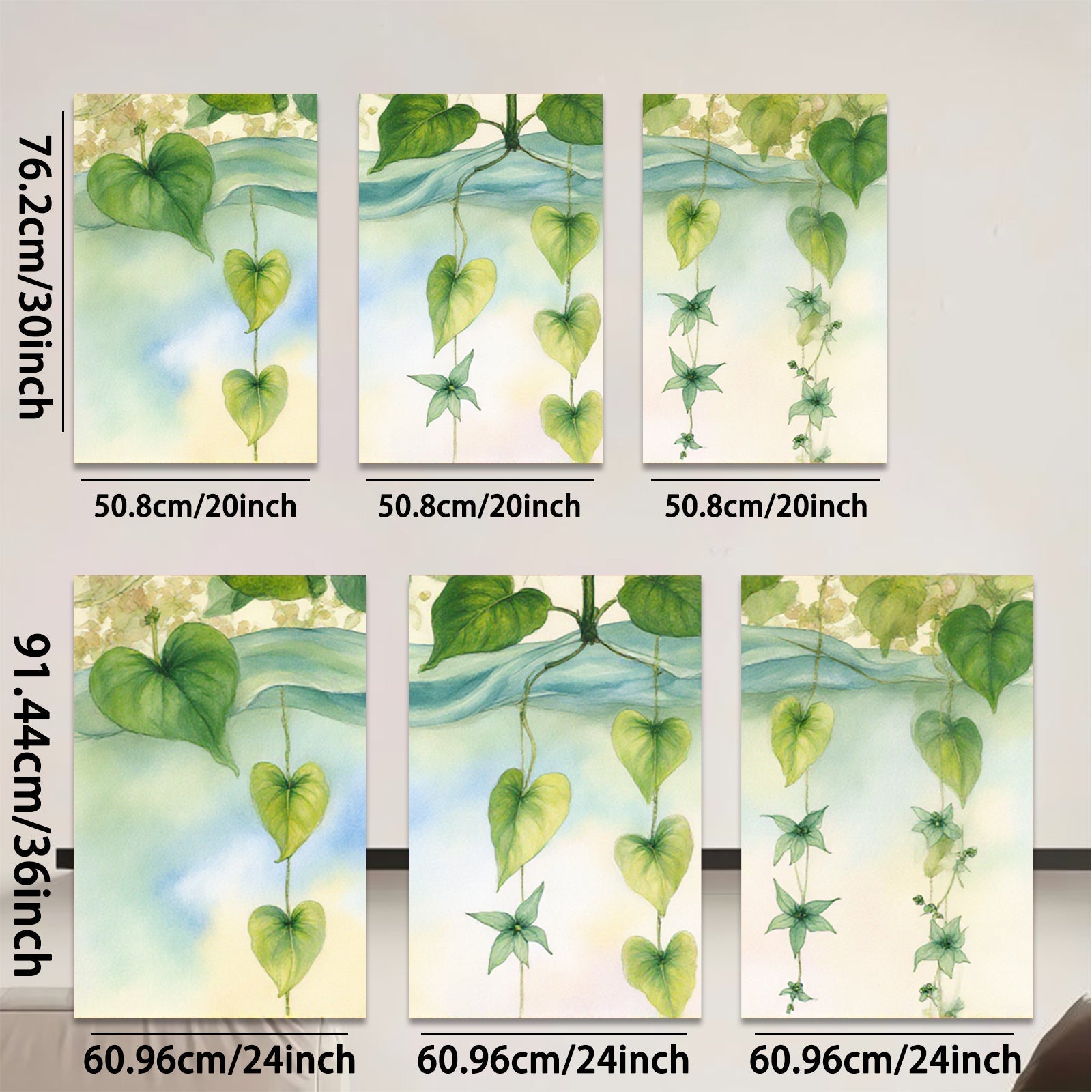 2D flat 1pc delicate botanical heartleaf vines wall art canvas prints for living room bedroom gallery wrapped modern farmhouse decor floral accent